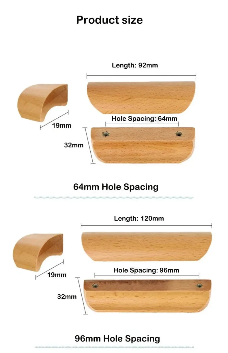 Natural Wood Furniture Handles Kitchen Door Knobs Cabinets Pulls Beech Wooden Handles for Cabinet and Drawers Furniture Hardware