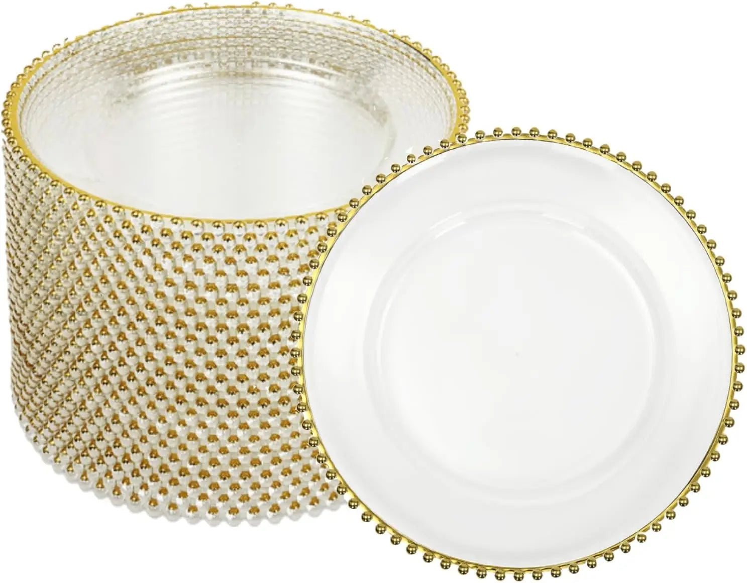 Elegant Gold Beaded Charger Plates - 25 Pack, 32cm Durable Plastic
