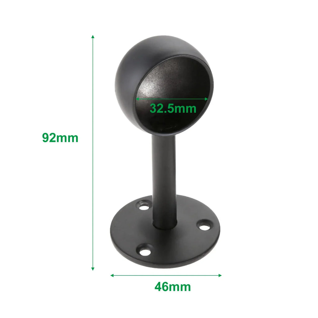 2Pcs Black Steel Closet Pole Socket Brackets Wardrobe Rod Brackets Curtain Rod End Supports Flange Rod Holder 16/19/22/25/32mm