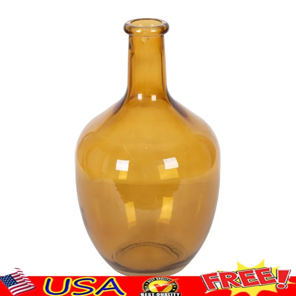 Elegant 12 Inch High Amber Translucent Glass Tabletop Vase Flowers Plants Decorative Centerpiece Durable Easy to Clean Gift