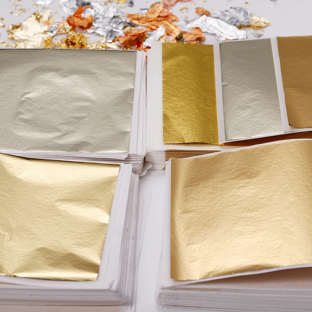 100pcs 8x8cm Imitation Gold Silver Foil Glitters Paper Leaf Sheets DIY Resin Filler Jewelry Making Art Crafts Decor Design Paper