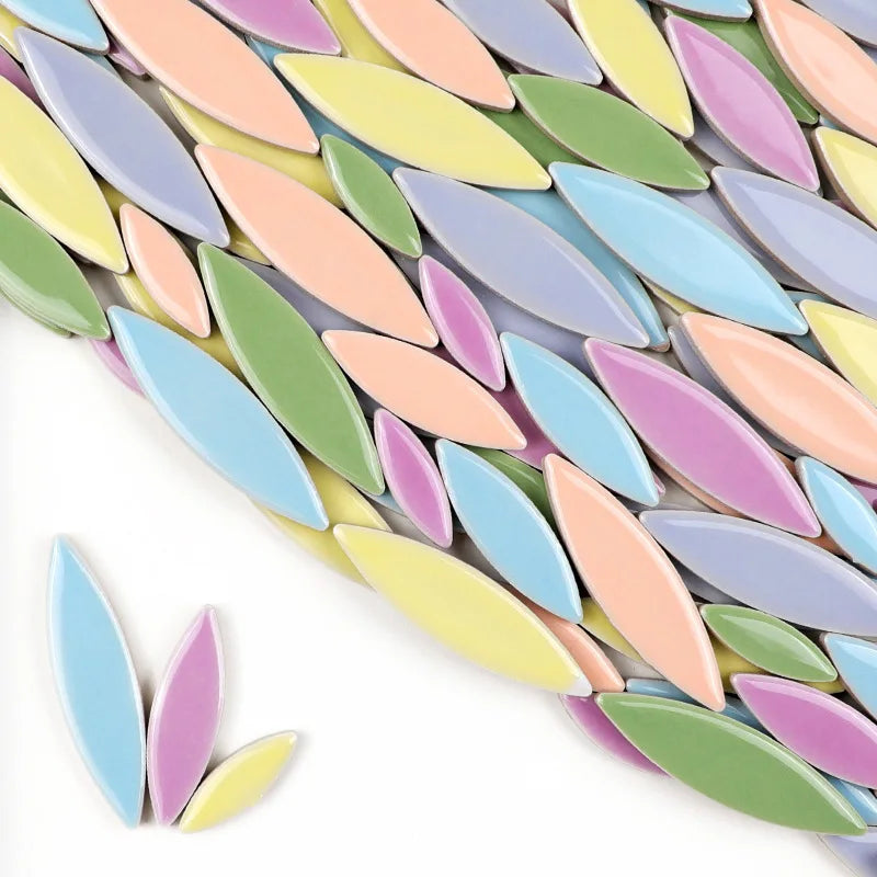 100g Willow Leaves Mosaic Tiles Porcelain Leaf-Shape Tile 3 Sizes Mix Multi Color DIY Mosaic Making Stones for Craft Arts Decor