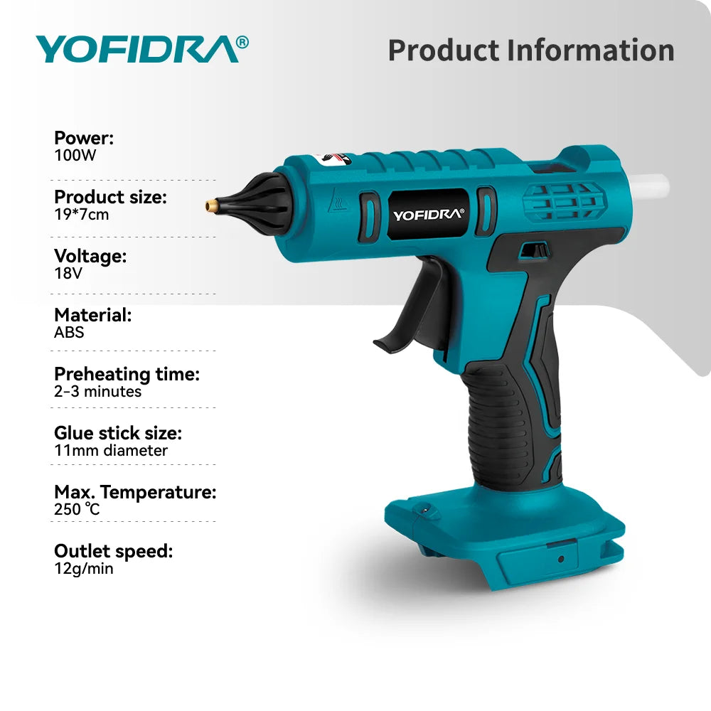 YOFIDRA 260° Cordless Electric Hot Glue Gun 100W High Temperature Industrial Mini Glue Guns Thermo Tool For Makita Battery Pin