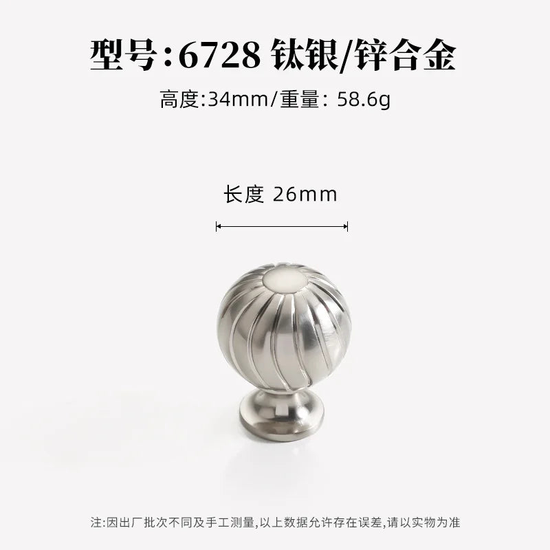 French titanium-silver cabinet door handle Solid zinc-alloy Cupboard & wardrobe pulls single-hole drawer knob  Furniture handle