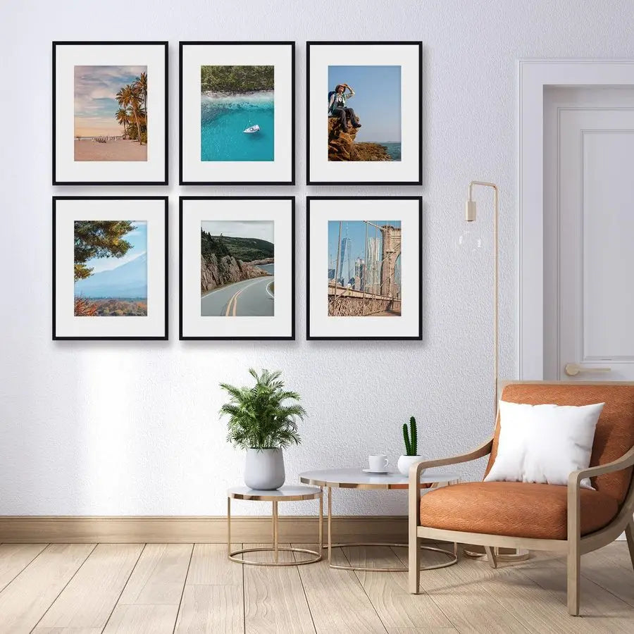 16x20 Picture Frame Set of 6 with Shatter Resistant Plastic Glass, Thin Border Light Weight Poster Frames for Wall Gallery Displ