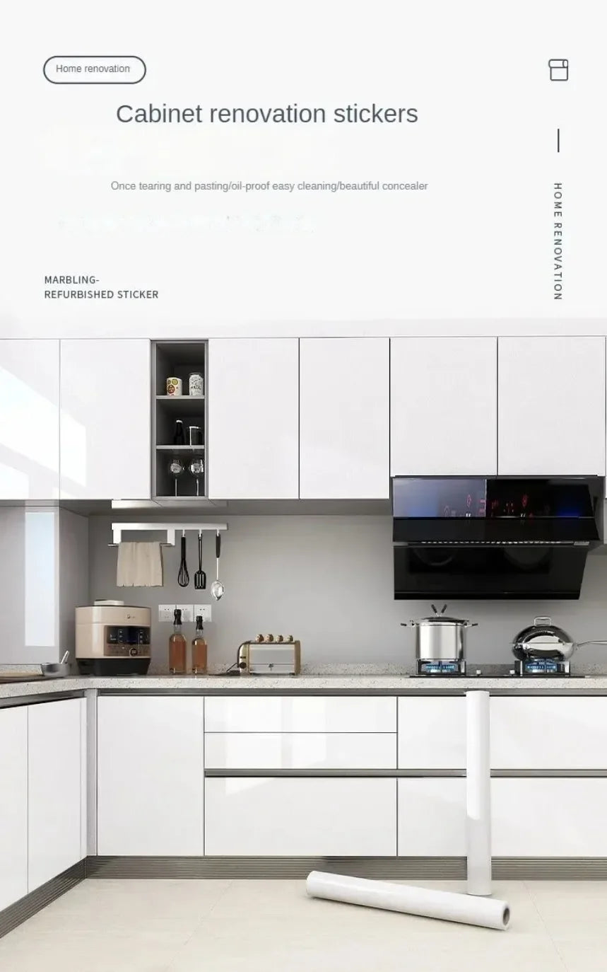 10M Marble Kitchen Oil-Proof Film Waterproof Self-adhesive Wall Tile Sticker Moisture-Proof Countertop Cabinet Cover Wallpaper