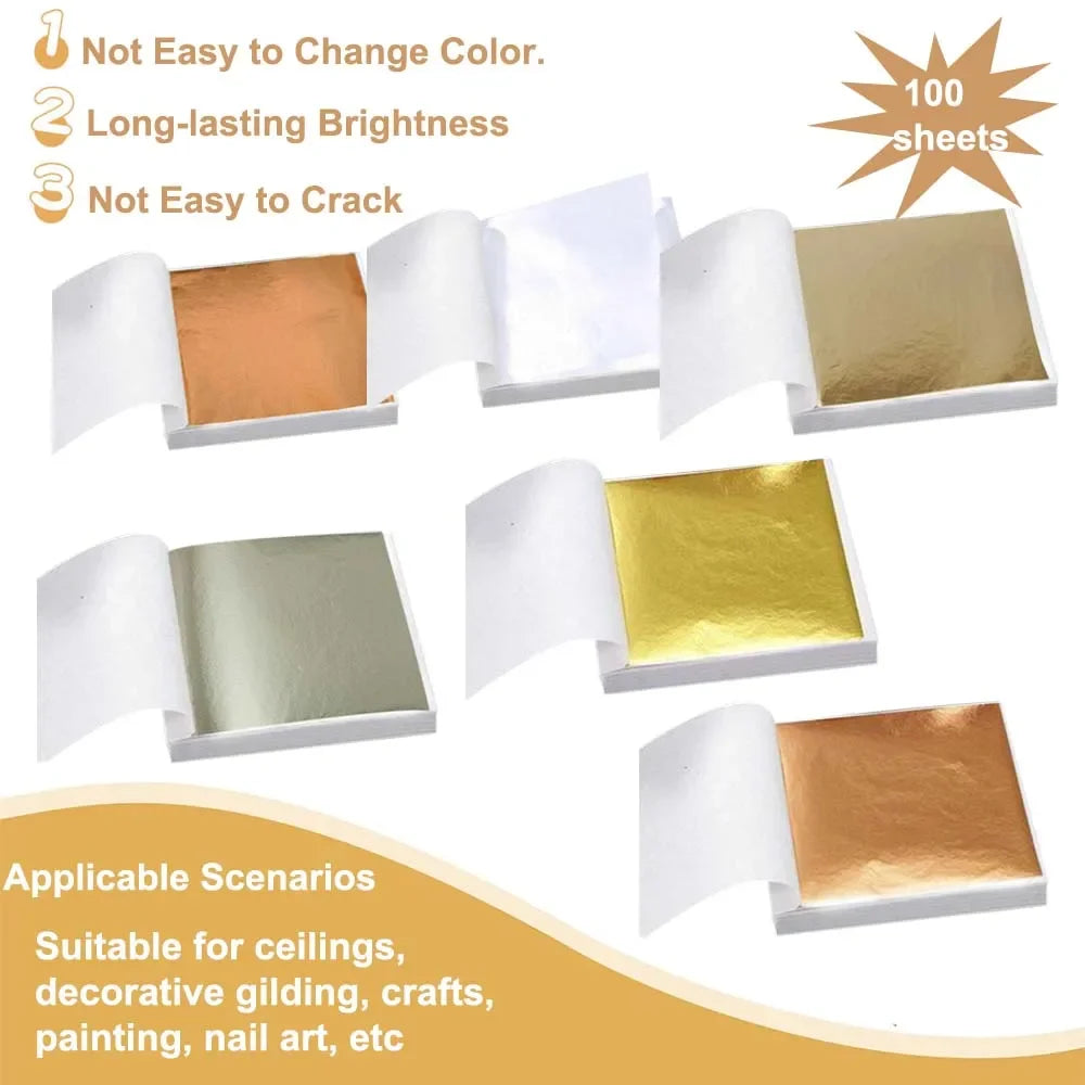 100pcs Imitation Gold Sliver Copper Foil Paper DIY Resin Candle Plaster Craft Leaf Flake Gilding Sheets Art Nail Home Decoration