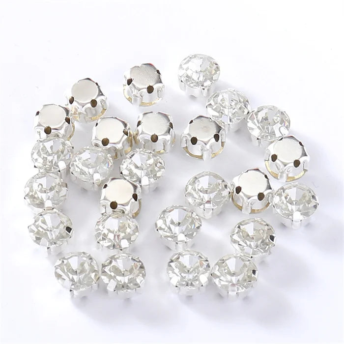 4mm-8mm Glitter Glass Sewing Rhinestones with Sliver Base Round Crystal Strass stones for diamond  Jewellery clothes diy