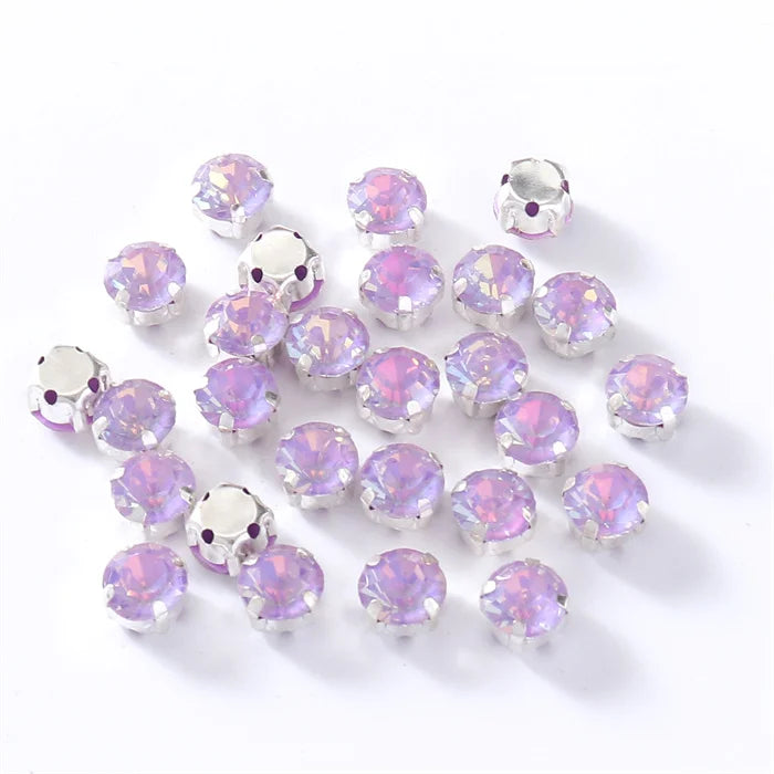 4mm-8mm Glitter Glass Sewing Rhinestones with Sliver Base Round Crystal Strass stones for diamond  Jewellery clothes diy