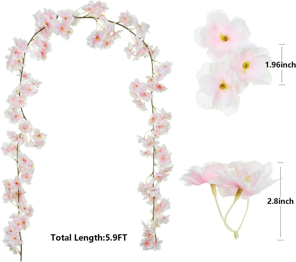 4pcs Artificial Cherry Blossom Garland - 23.6ft Pink & White Flower Vines for Wedding, Party, Home & Bedroom Decor, Japanese-Ins