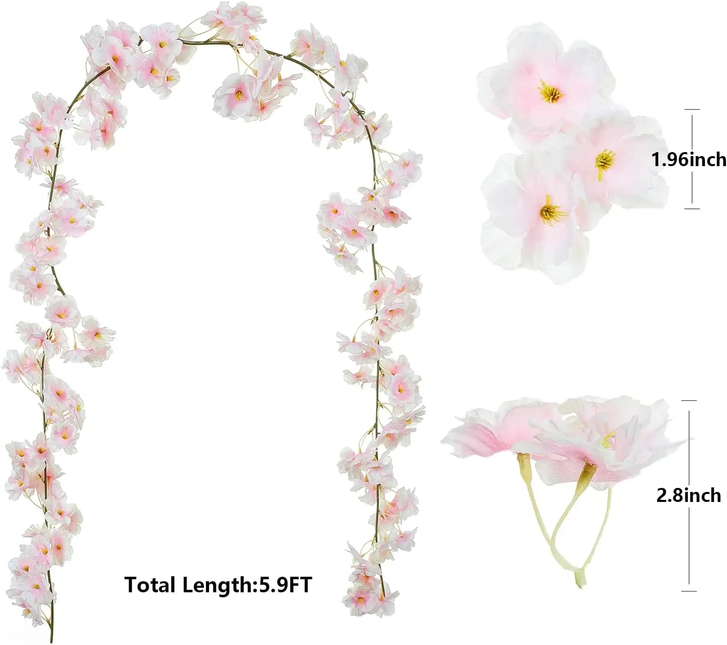4pcs Artificial Cherry Blossom Garland - 23.6ft Pink & White Flower Vines for Wedding, Party, Home & Bedroom Decor, Japanese-Ins