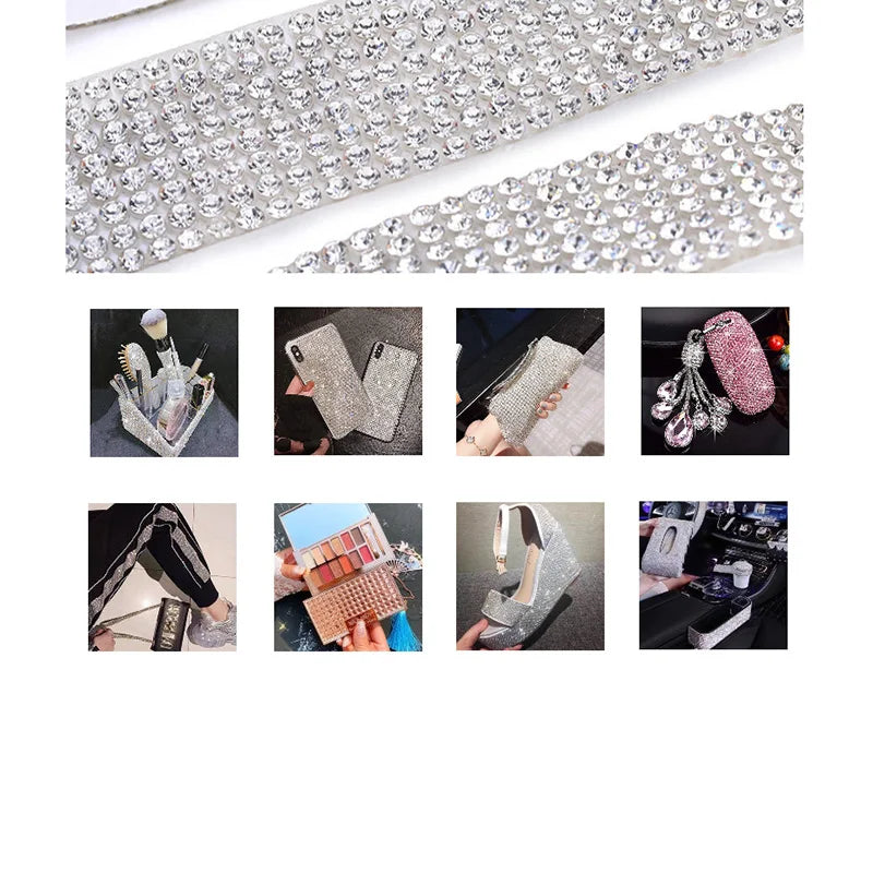 4/8 Row 1Yard Self Adhesive Crystal Rhinestone Sticker Diamond Color Ribbon Strip For DIY Phone Clothes Arts Crafts Decor