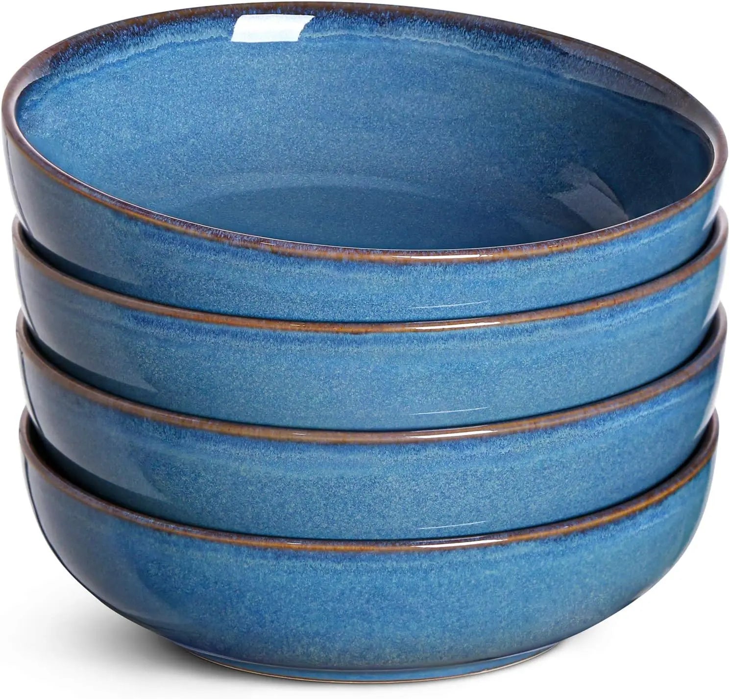 45 Ounce Ceramic Pasta Bowls Set of 4, Large Serving Salad Bowl in Ceylon Blue for Elegant Dining