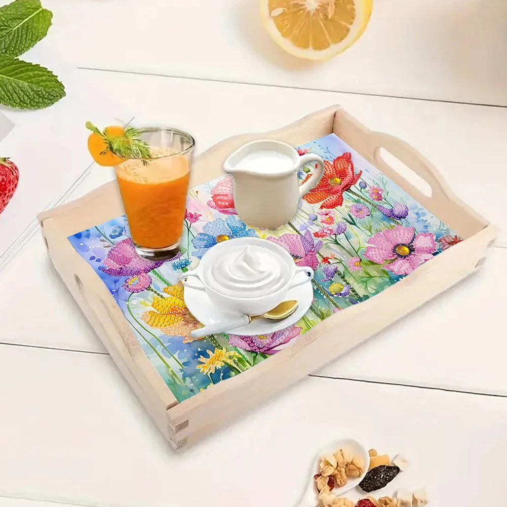 Wooden Colorful Pattern 5D Diamond Painting Tray Art Craft with Handle Diamond Decorative Serving Tray for Countertop Decor