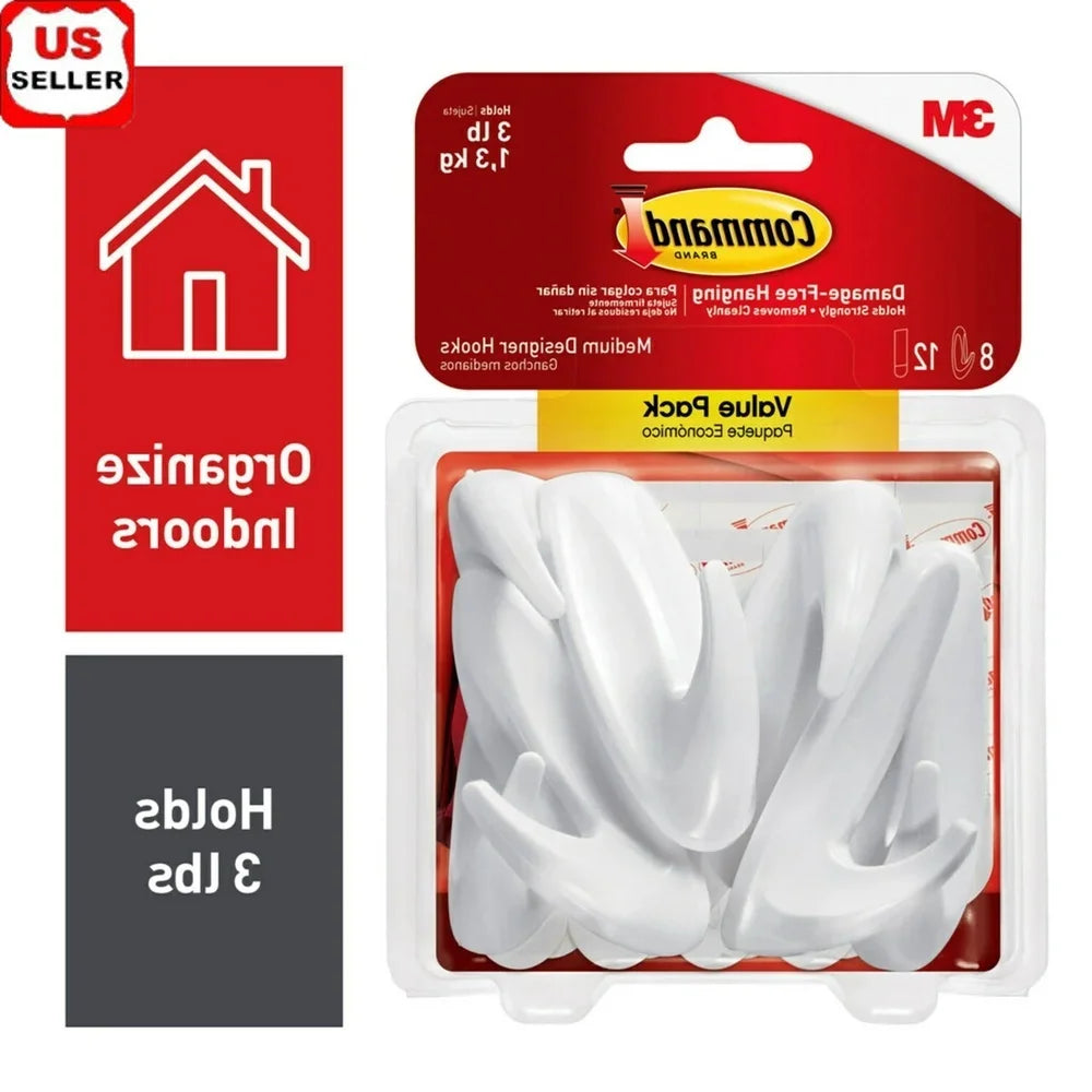 Medium Designer Wall Hooks 8 Pack Damage Free No Tools Required Organizer for Hats Bags Accessories Indoor Use Clean Removal