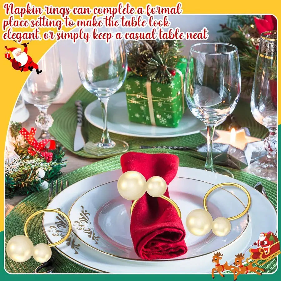 100 Pcs Pearl Napkin Rings, Gold Table Napkin Holder Buckles for Dinning Table Setting Christmas Wedding Party Supplies