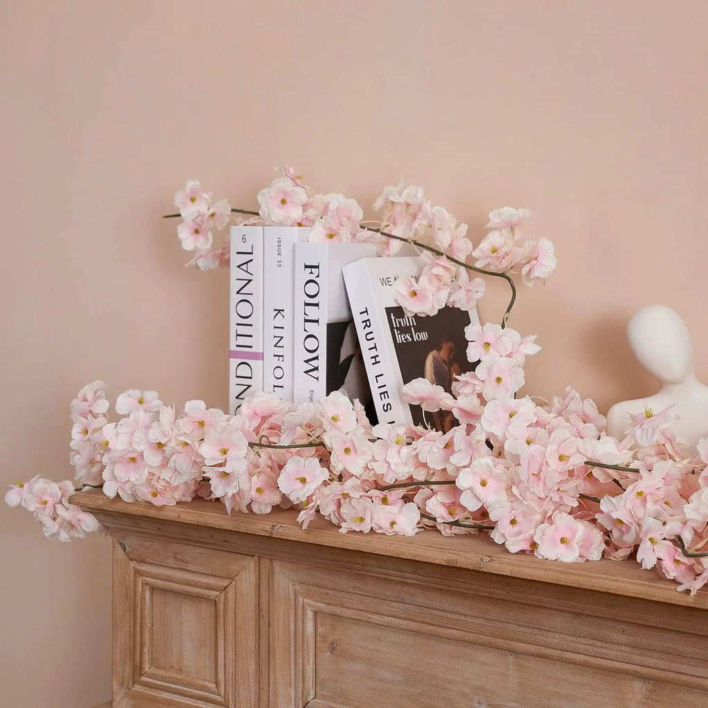 4pcs Artificial Cherry Blossom Garland - 23.6ft Pink & White Flower Vines for Wedding, Party, Home & Bedroom Decor, Japanese-Ins