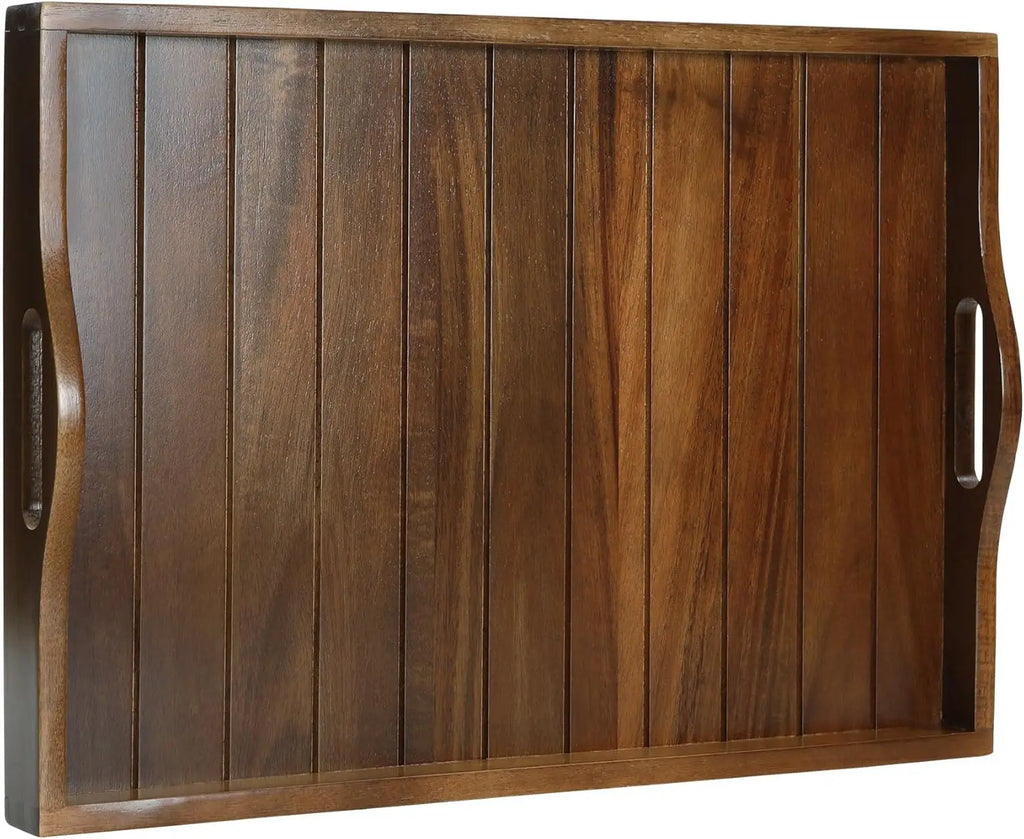 Extra Large Acacia Wood Serving Tray with Handles 20x14 Inch for Living Room Kitchen Coffee Table Ottoman Decor