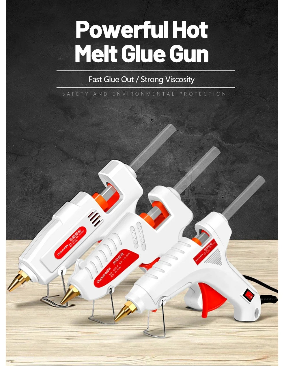 100W Electric Hot Melt Glue Gun DIY Mini for Household Industrial Use 11mm Glue Stick US Plug Repair Tool