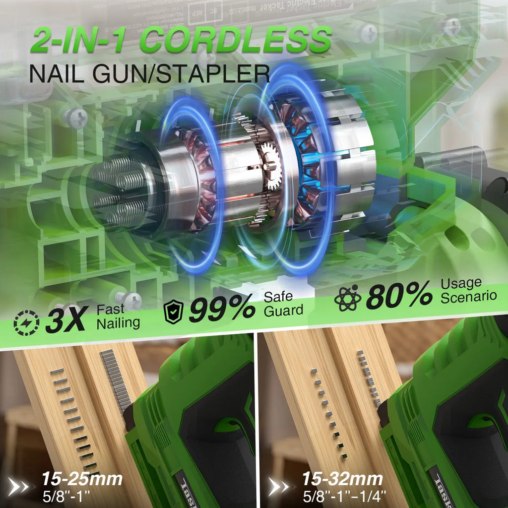 TaskStar Cordless Nail Gun 2-in-1 with nails & staples,Nailing Machine with 2 x Batteries
