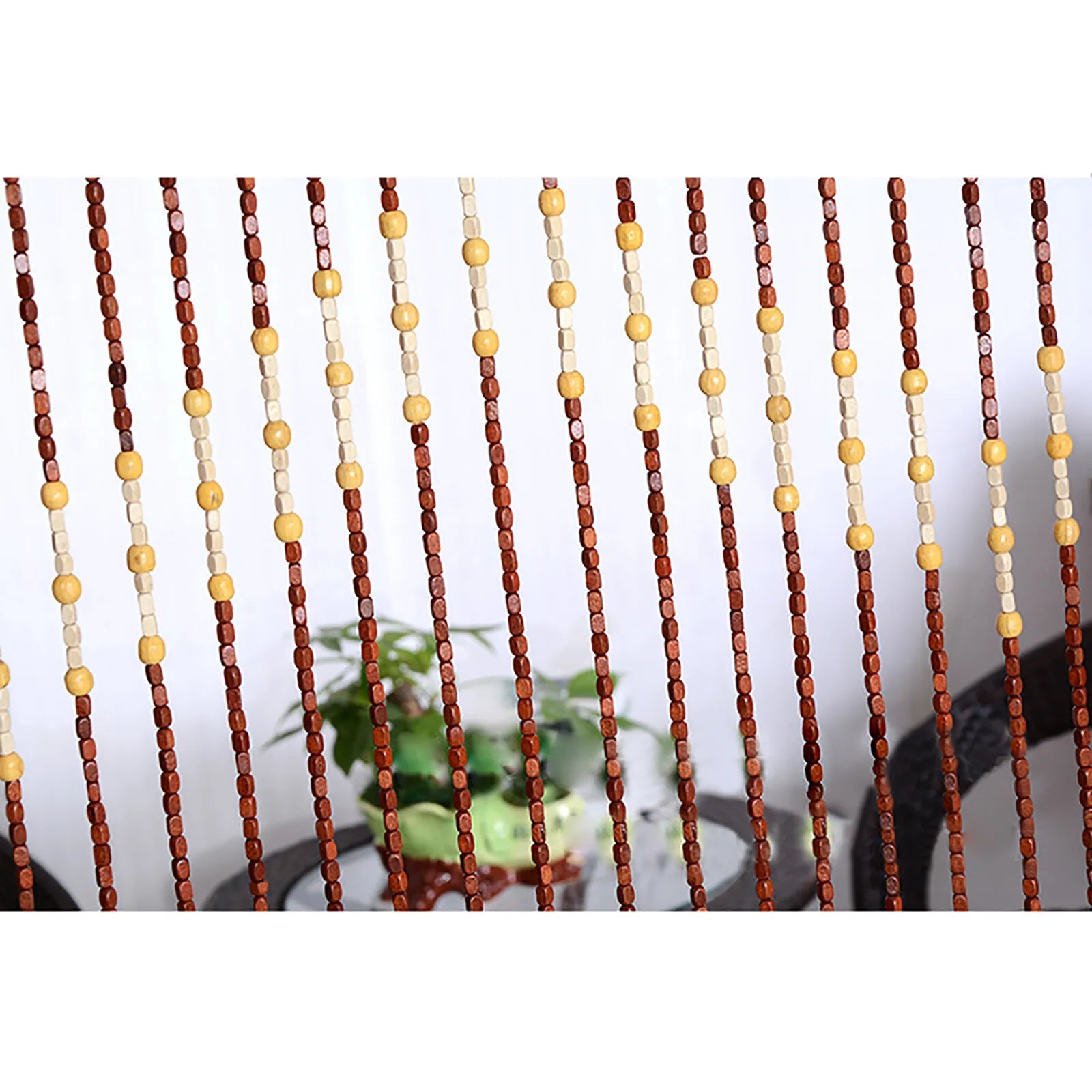 Hand-Polished Bamboo Wood Door Beads Eco-Friendly Natural Home Decor 27 Strands Hanging String Curtain