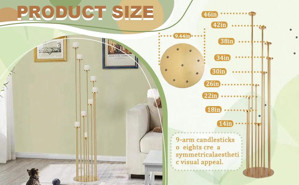 2pcs 9 Arm Candelabra Floor Candle Holders Tall Set for Wedding Gold Candelabras Candle Stand