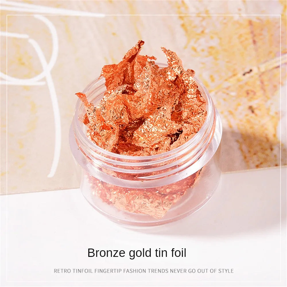Nail Art Accessories Gold Silver Copper Foil Sequins Glitter Leaf Flake Sheet Bulk Foil Paper For Gilding Manicure Decoration