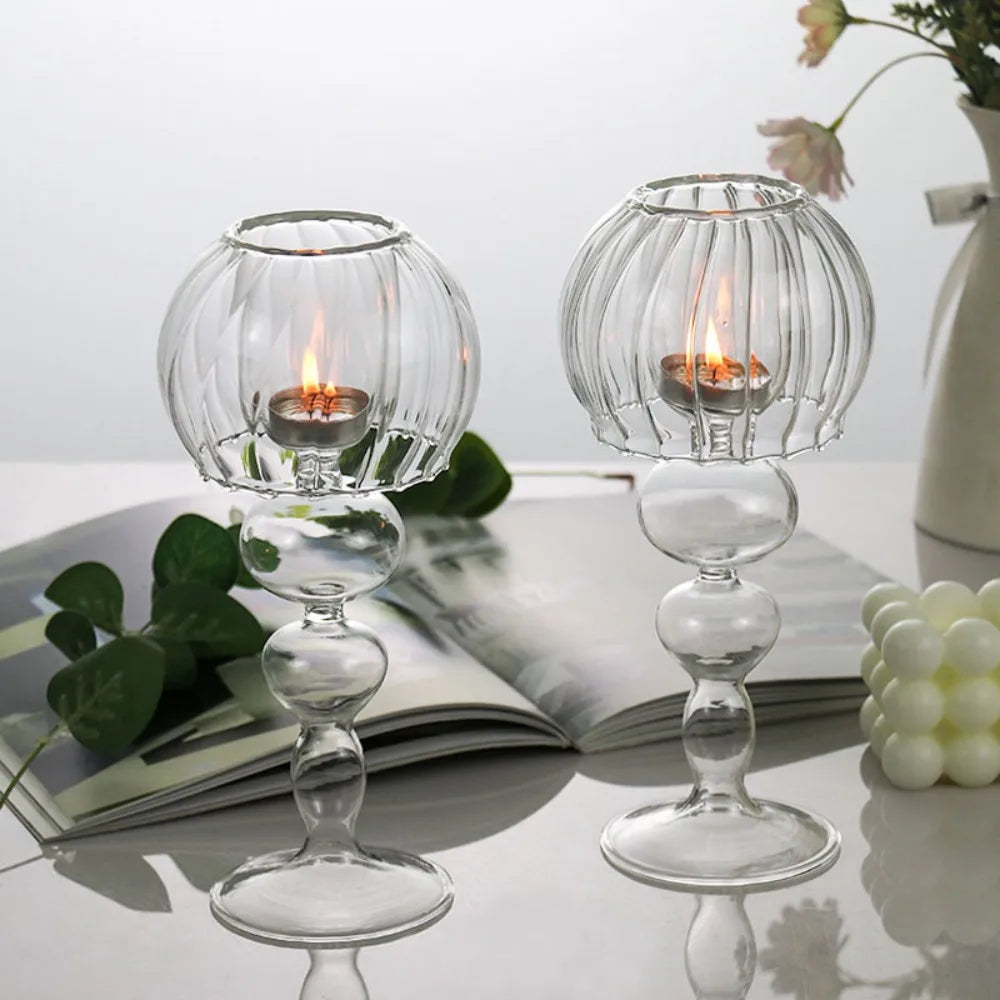 Nordic Style Transparent Glass Candle Holder Romantic Wedding Decoration Modern Candle Holder Home Table Centerpiece Decor