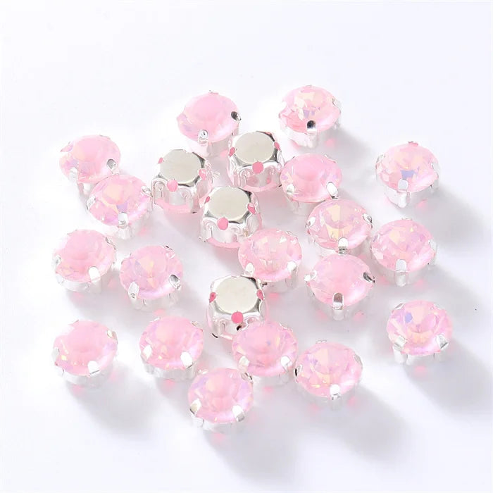 4mm-8mm Glitter Glass Sewing Rhinestones with Sliver Base Round Crystal Strass stones for diamond  Jewellery clothes diy