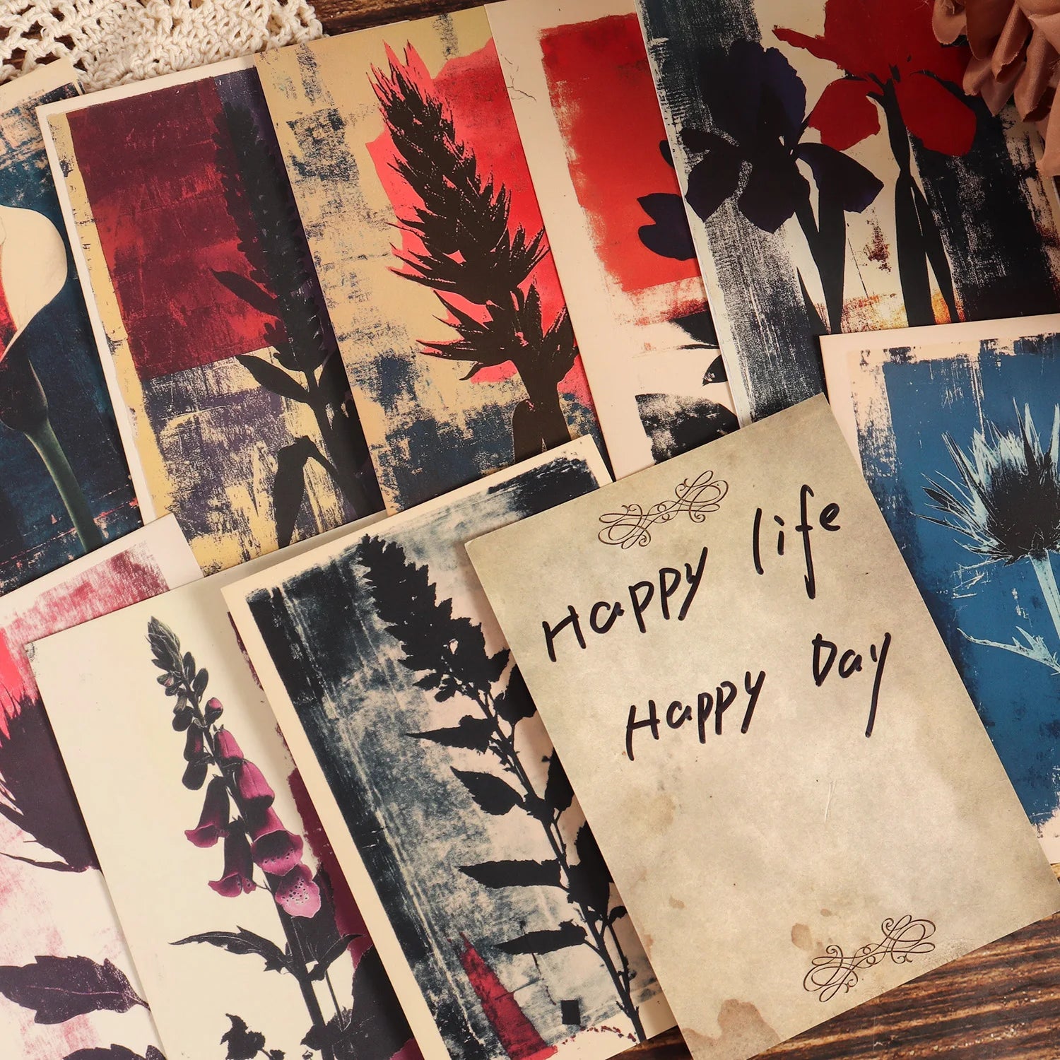 16cards, 4envelopes, 36stickers Floral Botanical Double-sided Writable Thick Cardboard Set, for Scrapbooking Supplies, Crafts