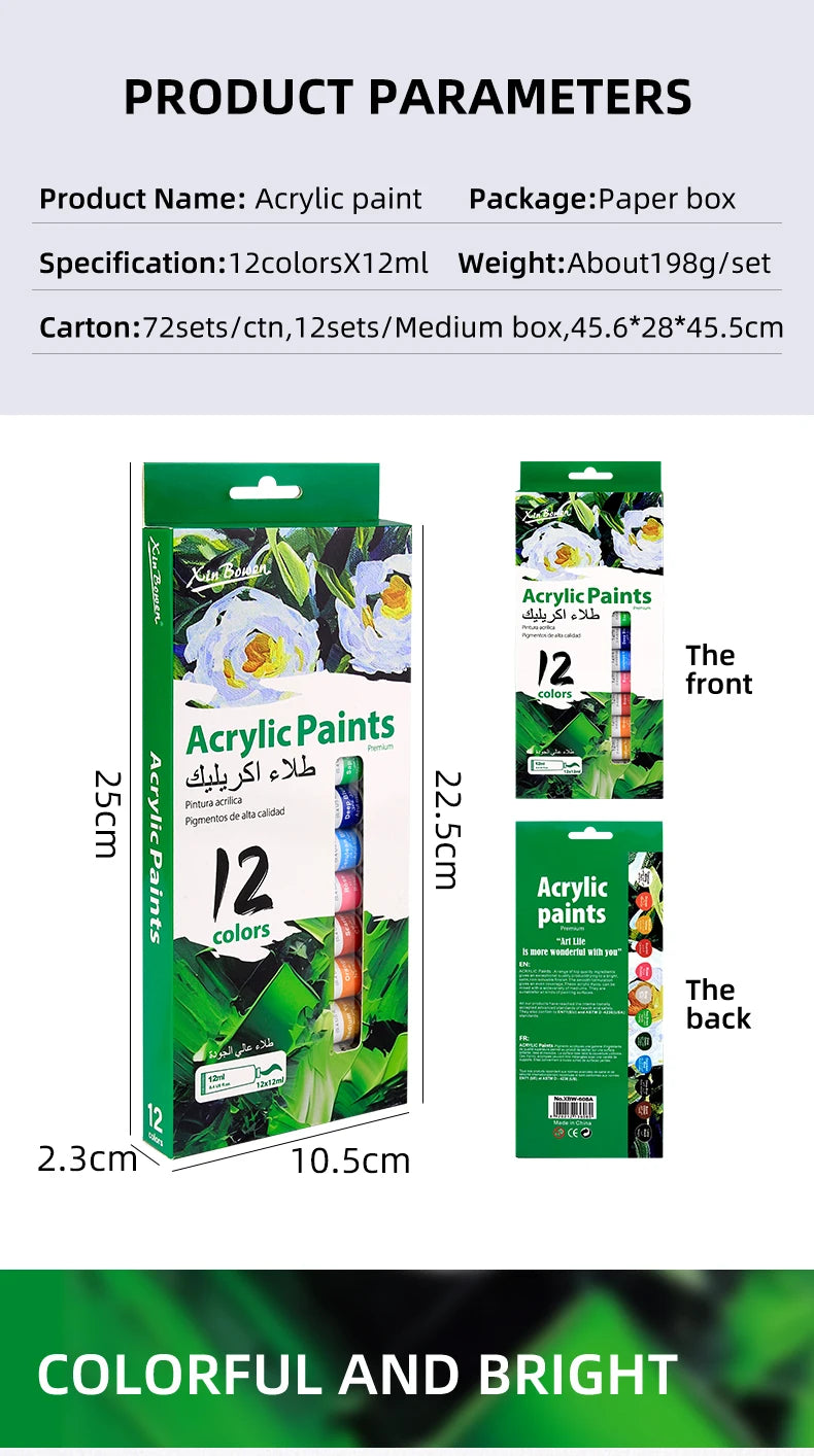 12 Colors Acrylic Paints Set, Waterproof Art Craft Paints Gifts for Canvas Ceramic Rock Painting Kit Art Supplies