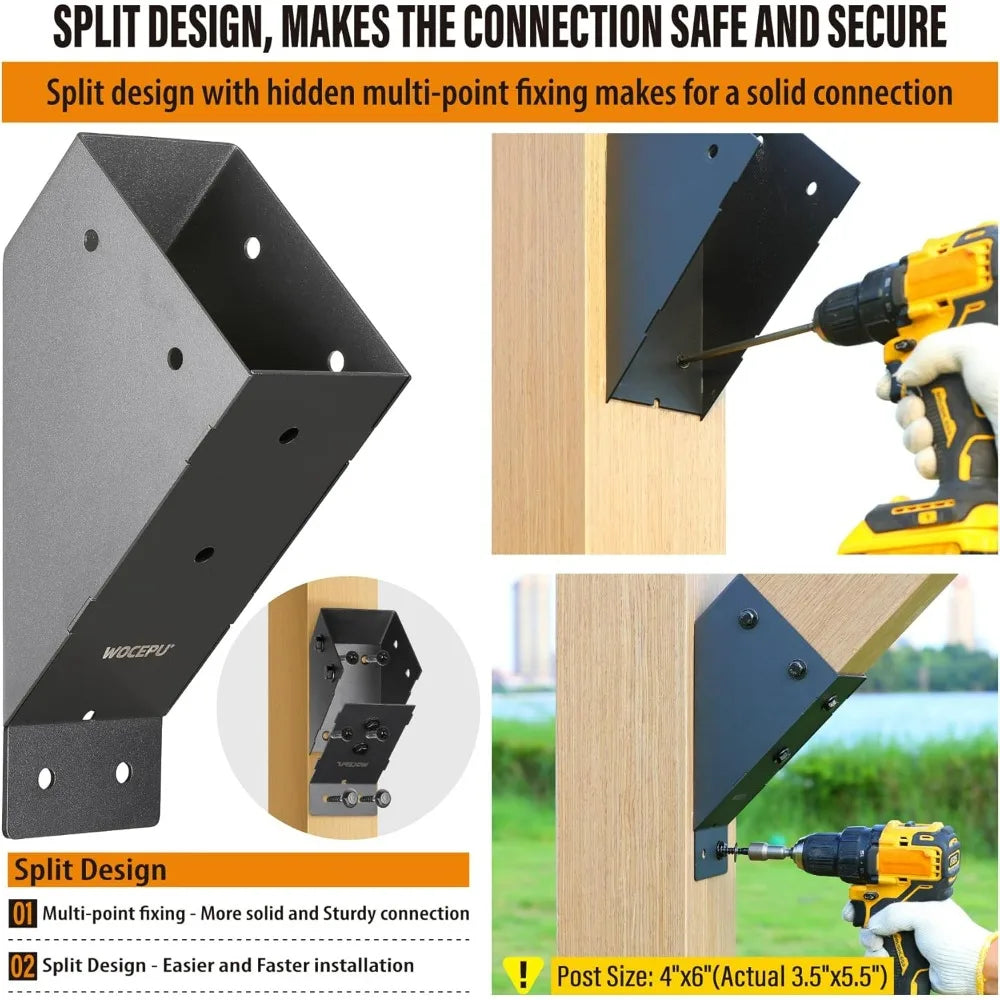 Four-Piece 45-Degree Angle Brackets for 4x6 Pergolas, Gazebos, Deck Porches, and Cabin Elevated Wood Support