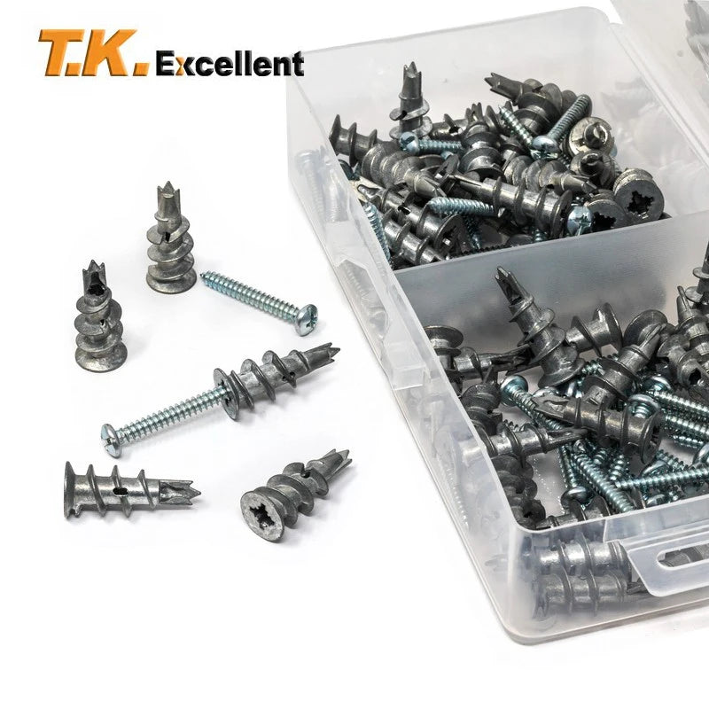 120Pcs  Zinc Alloy Plasterboard Drywall Anchor Hollow Wall Self-drilling Wall Plug with Tapping Screw Drywall Bolt