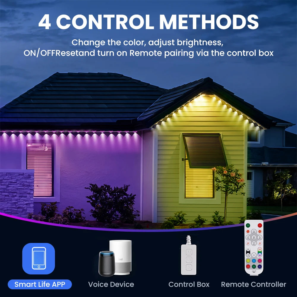 100ft/150ft Smart RGBIC Permanent Outdoor Lights for House, Waterproof Eaves Lighting with 72 Scene Modes for Christmas Party