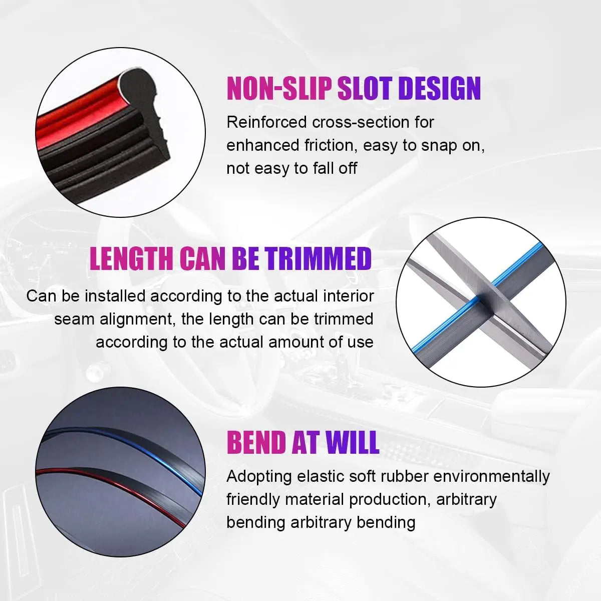 Car Interior Trim Strips, 9.8ft Auto Decoration Styling Door Dashboard, DIY Vehicle Interior Filler Insert Flexible Strip with I