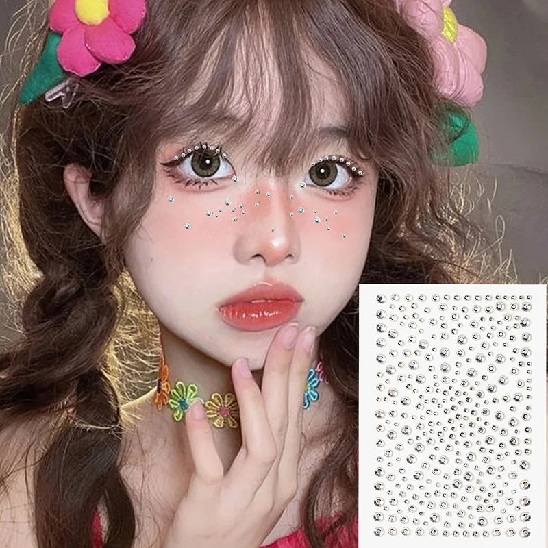 3D Rhinestone Face Stickers Sheet - Self-Adhesive Crystal Eye Gems for Party Makeup, Festival Body Jewelry & Photo  Decor