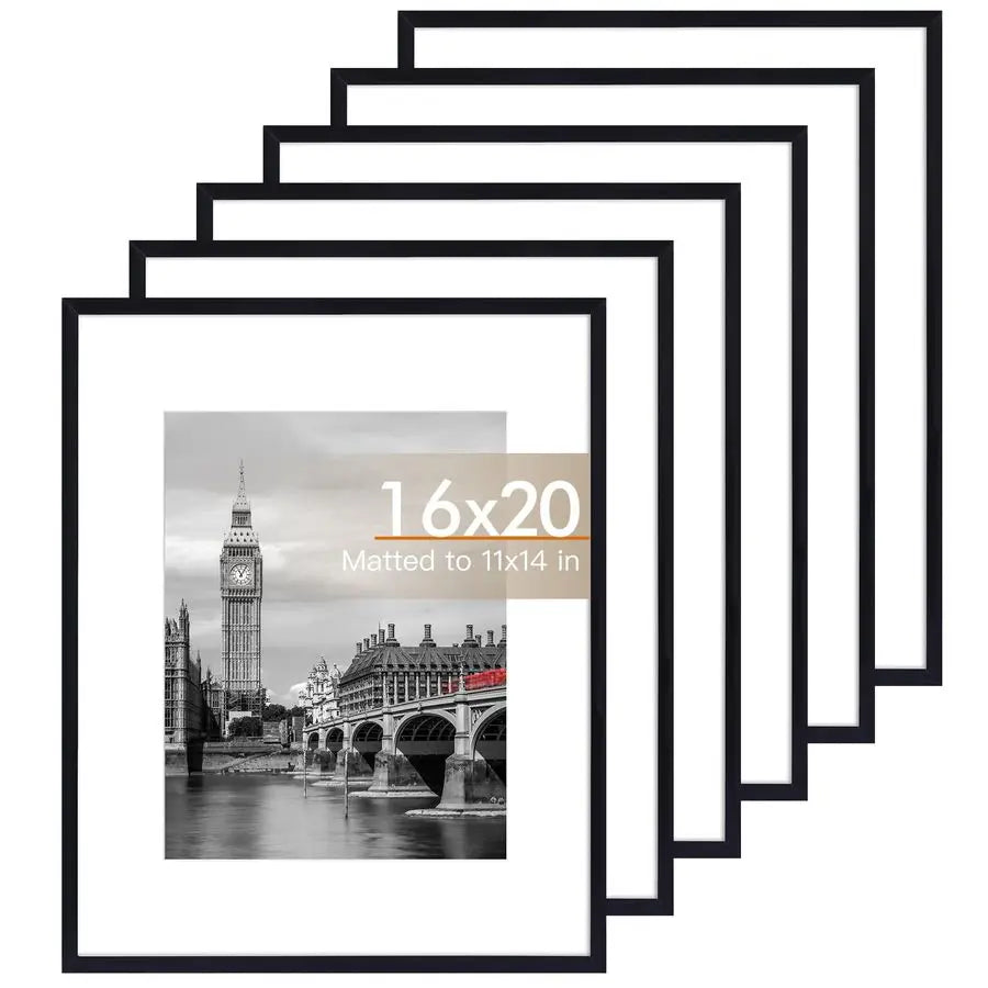 16x20 Picture Frame Set of 6 with Shatter Resistant Plastic Glass, Thin Border Light Weight Poster Frames for Wall Gallery Displ