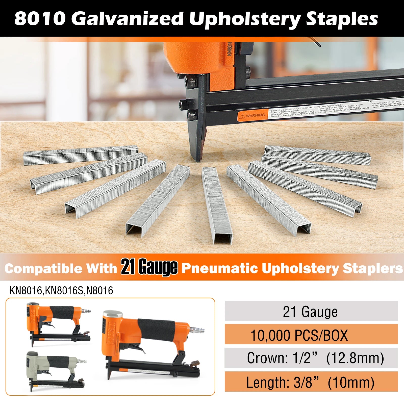 KAMSIN KN8016 Pneumatic Upholstery Stapler, 21GA, 80 Type, 1/2 Crown, Air Furniture Stapler, Fine Wire Staple Gun