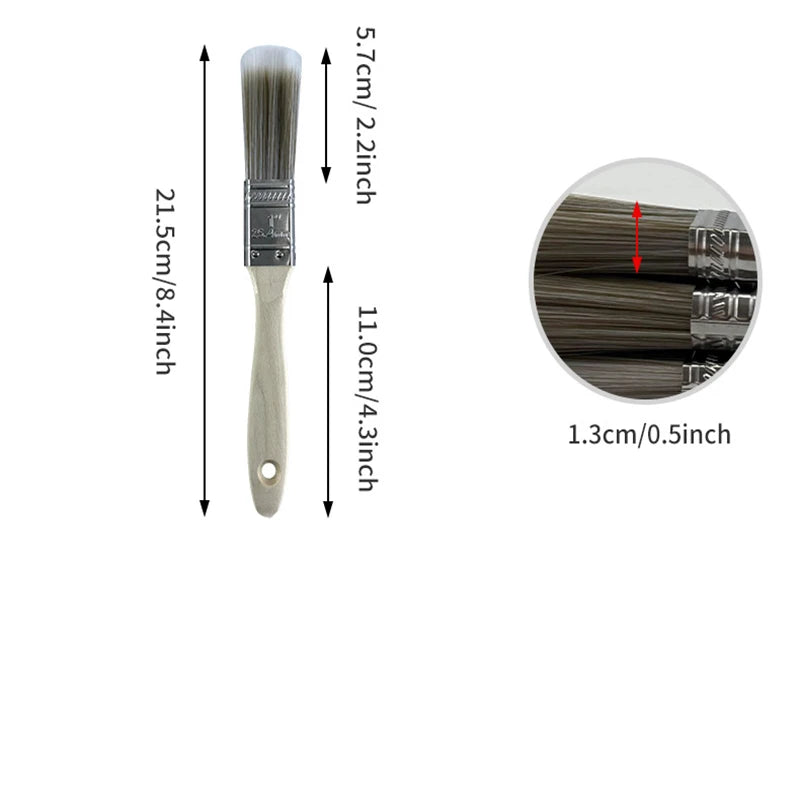 5Pcs Paint Brush Set White Coffee-colored Paint Long-handled Bevel Art-specific Nylon Brushes for Barbecues and Marine Use