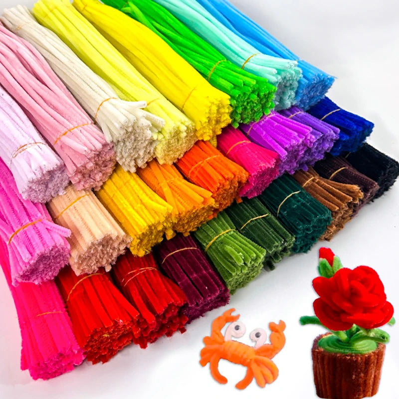 100PCS Colorful Twisted Rod DIY Handcraft Bar Wire Imaginative Wool Root Fluffy Bar Iron Wire Sticks Art Kids Educational Toys