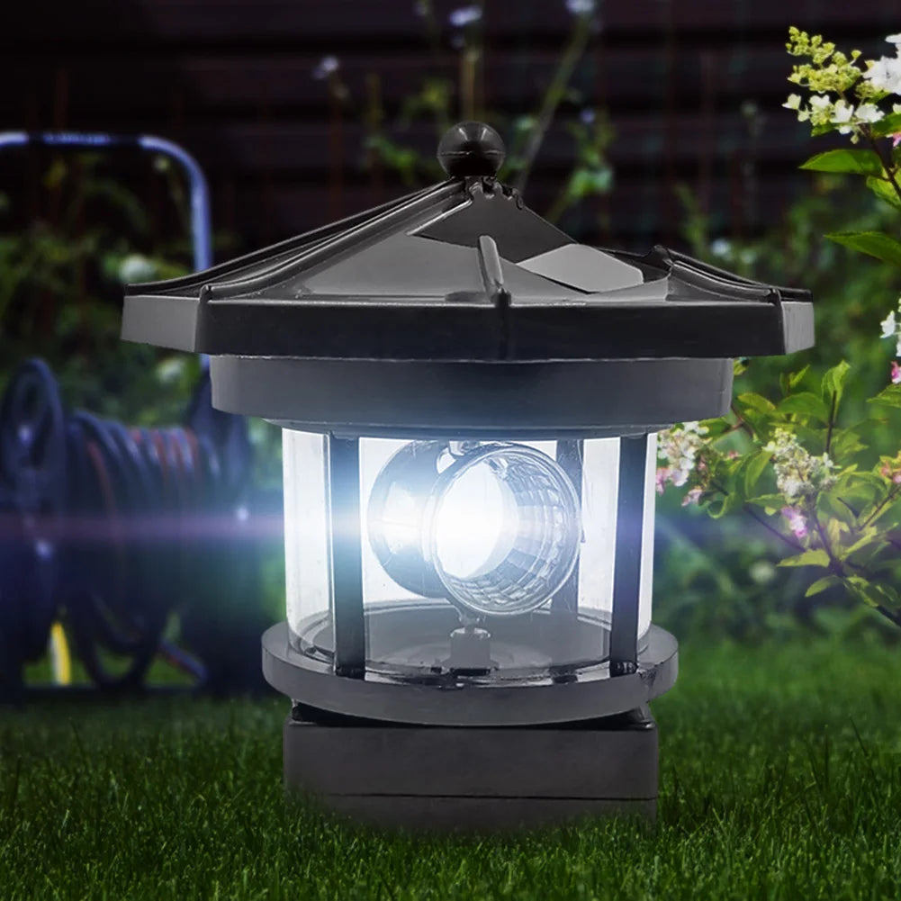 Smart Sensor Lighthouse Beacon Solar LED Light Outdoor Decor Rotating Beam Lamp