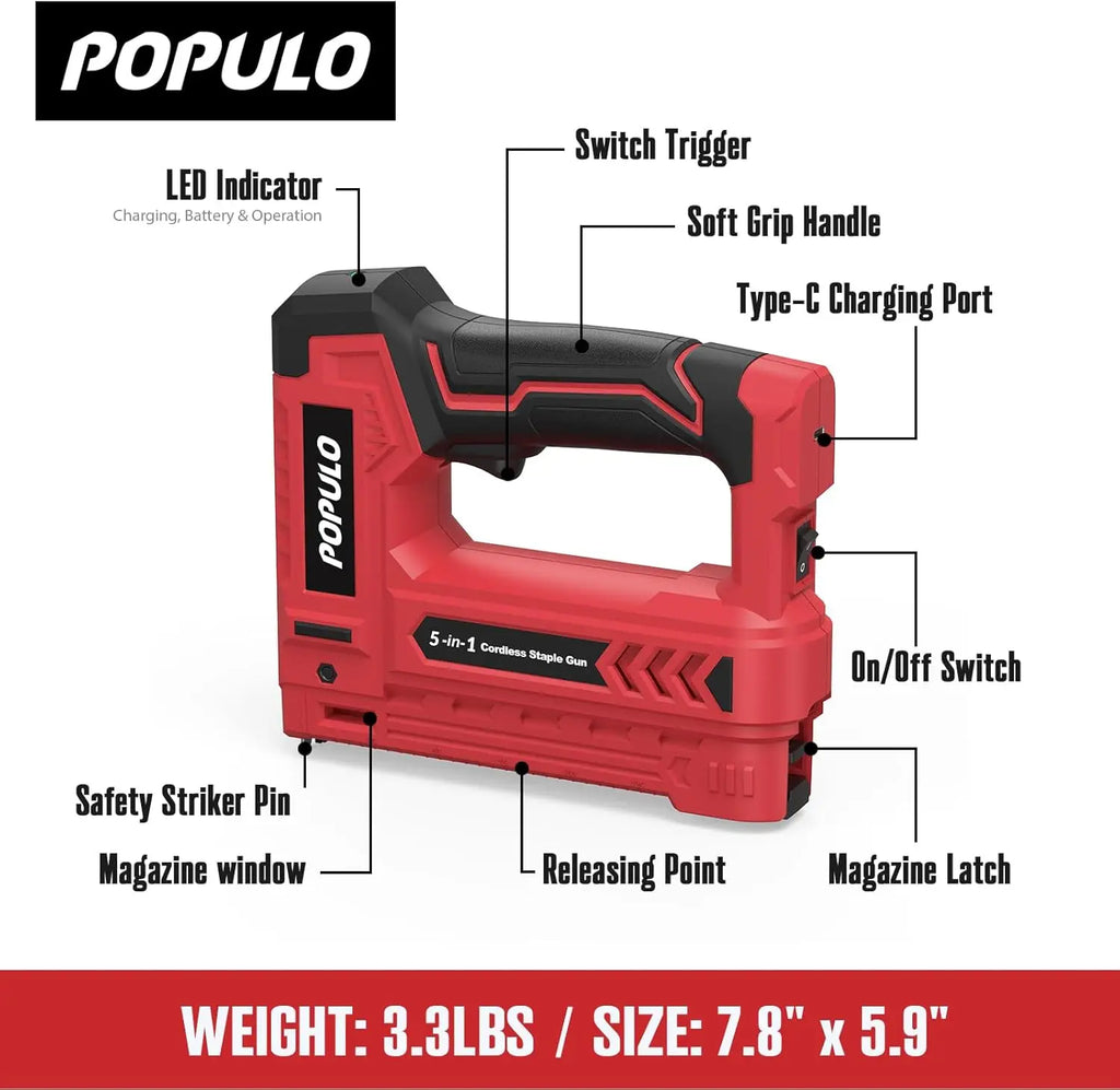 5-in-1 Cordless Electric Staple Gun Kit with 4V Battery, 2000 Staples & Nails for Home DIY Wood Upholstery