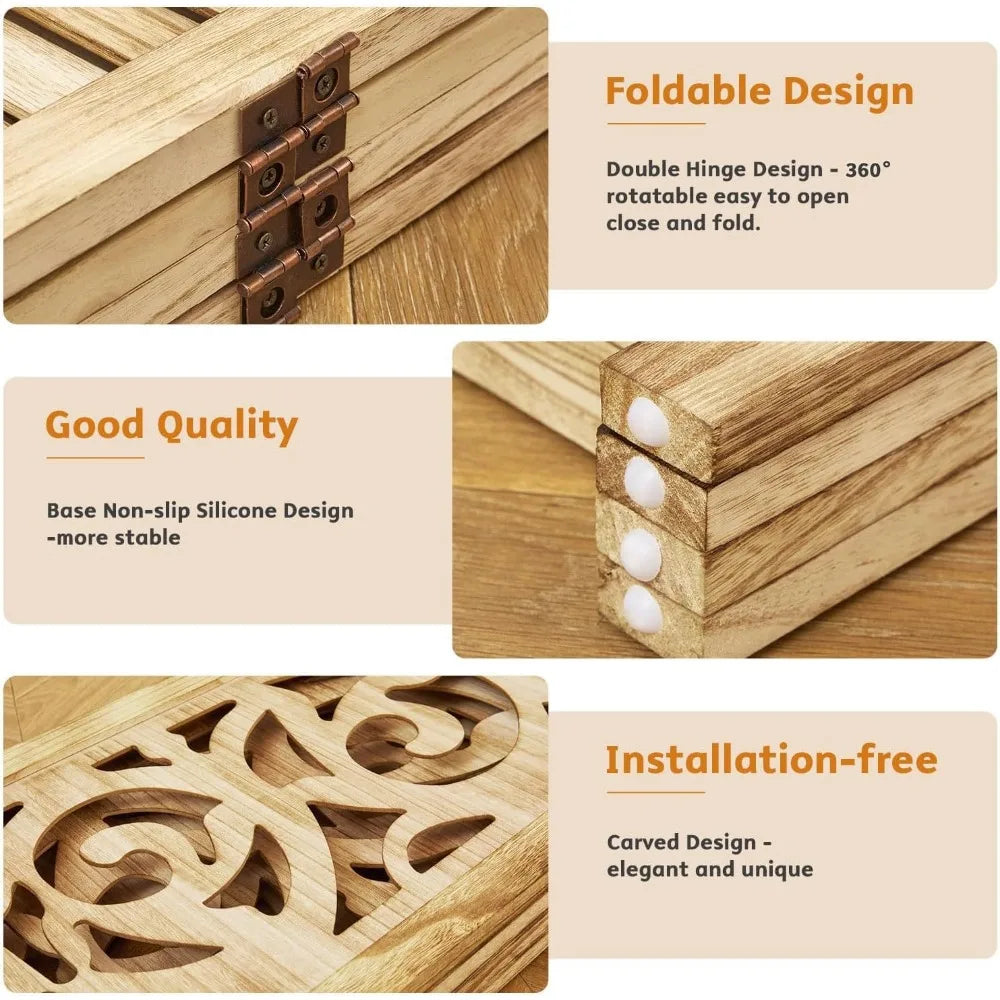 5.6Ft 4 Panels Wood Carved Privacy Screens, Free Assembled Freestanding Portable Reversible Functional Dec