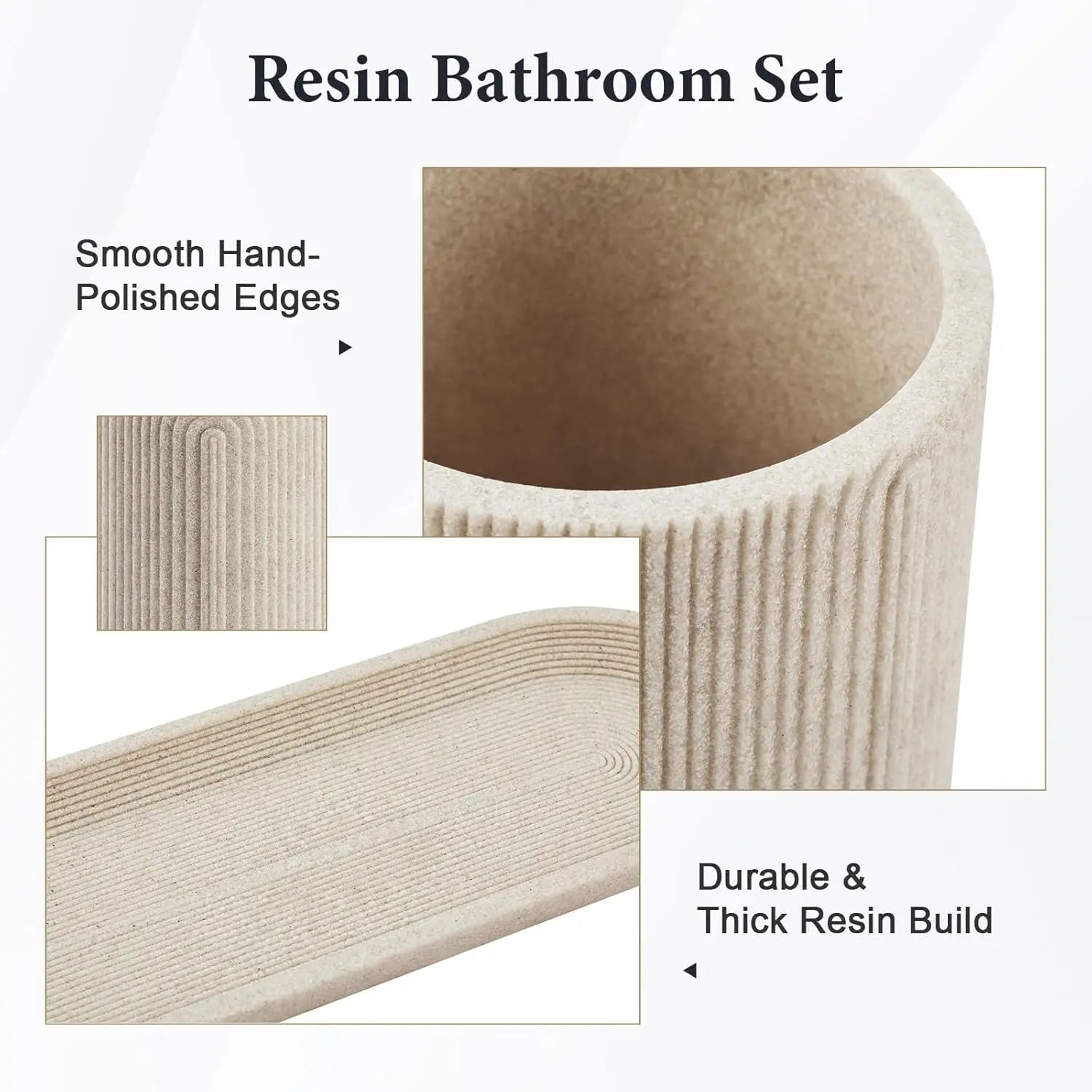 7-Piece Resin Bathroom Set with Soap Dispenser, Toothbrush Holder, Tray - Modern Beige Decor for Home