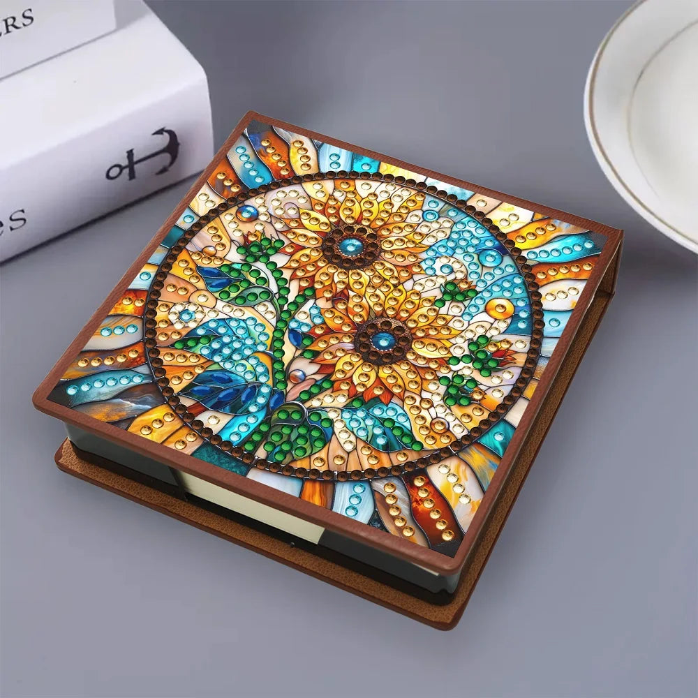 Sunflower PU DIY 5D Diamond Painting Note Box with 150 Sheets for Office Home