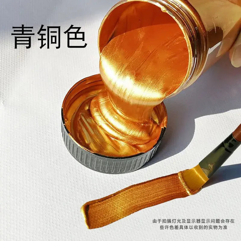 60/100ml Golden Acrylic Paint Metal Pearlescent Hand-painted Gypsum Glue Waterproof and Non-fading DIY Painted Paint