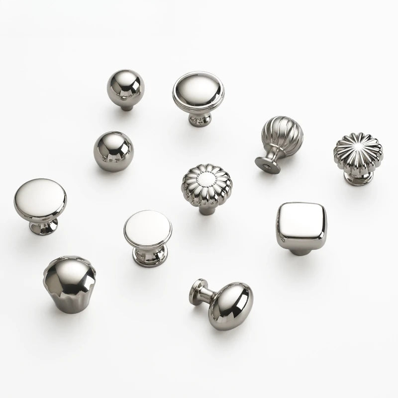 French titanium-silver cabinet door handle Solid zinc-alloy Cupboard & wardrobe pulls single-hole drawer knob  Furniture handle