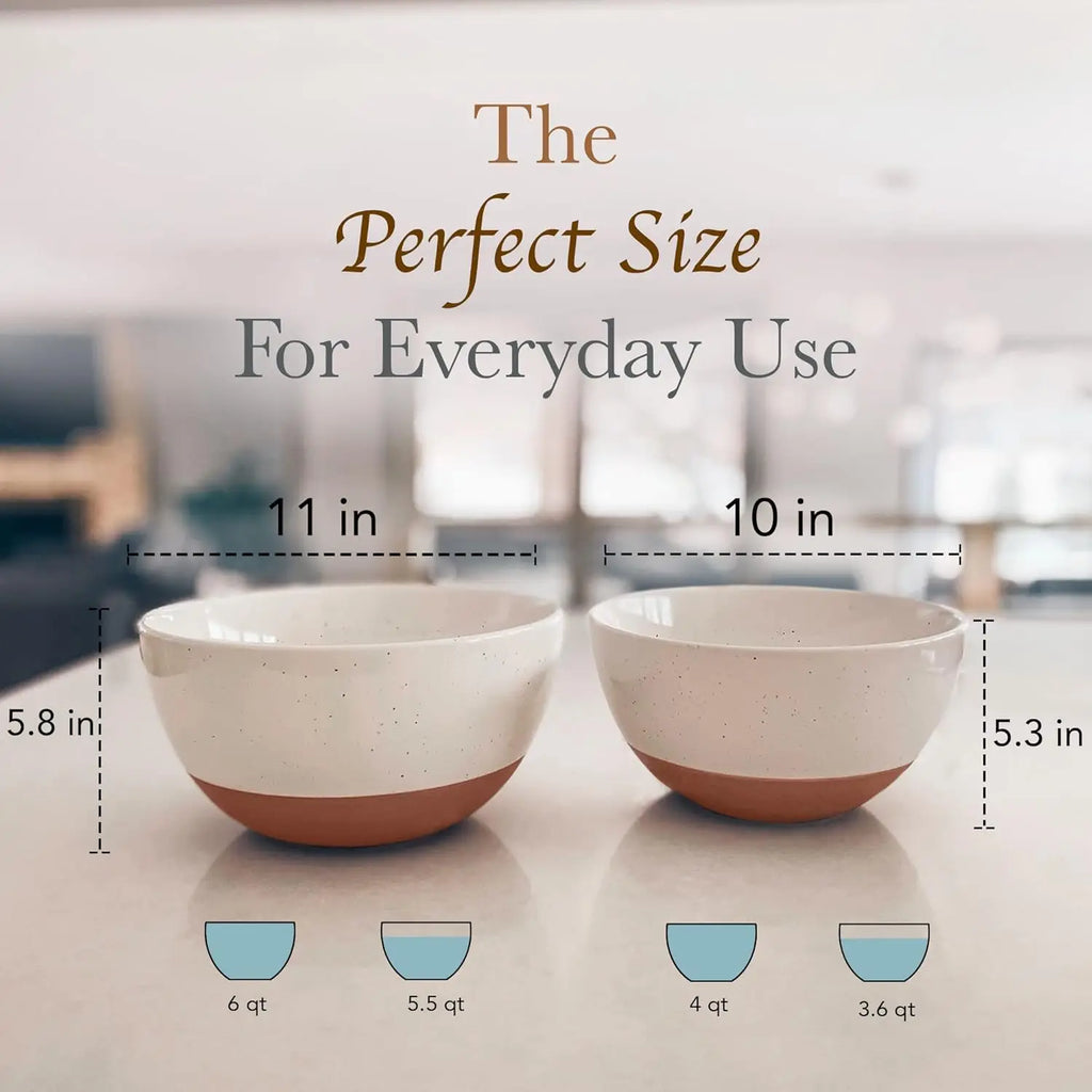 Large Ceramic Mixing Bowls Set of 2, Nesting for Cooking Serving Popcorn Salad, Microwave Oven Dishwasher Safe White