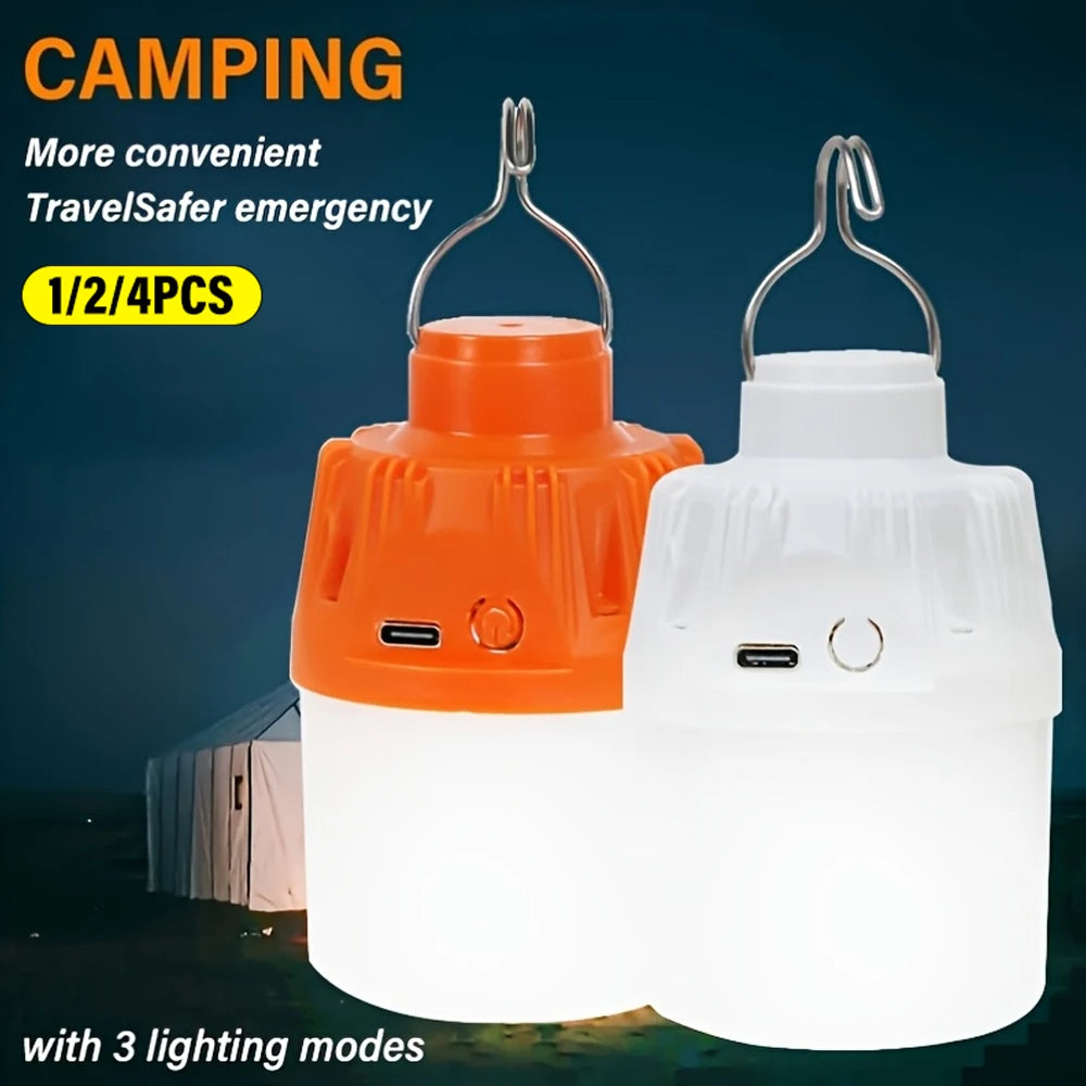 1/2/4PCS Outdoor Camping Portable Electric Lamp, Portable LED Camping Light Bulb, USB Charging, 3 Lighting Modes, White/Orange