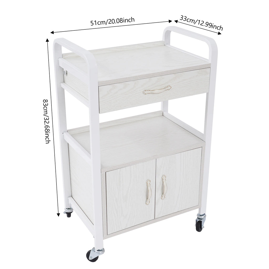 Salon High-density Wood Panels Storage Cart,White Rectangle Free Standing Movable Beauty Organizer 51*33*83cm for Beauty Salons